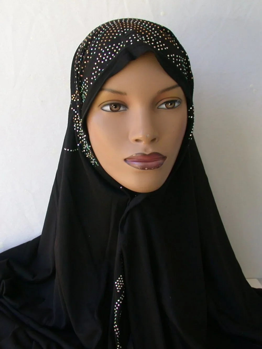 Women's Ebony Black Rhinestone Fashion Jersey Scarf 28 x 70 Headwrap  Hijab